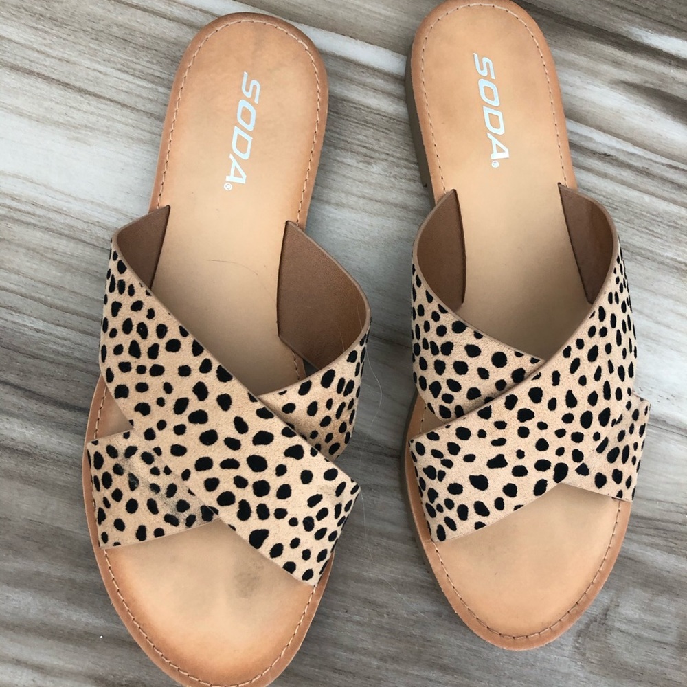 Leopard slip on sandals